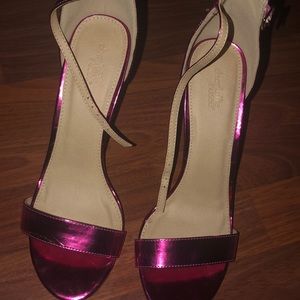 Chrome pink sandal heels